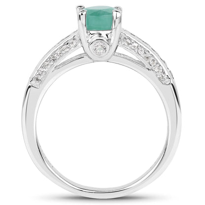 1.22 Carat Genuine Emerald and White Topaz .925 Sterling Silver Ring Bids.com