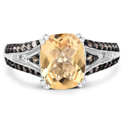 2.79 Carat Genuine Citrine, Champagne Diamond & White Diamond .925 Sterling Silver Ring Bids.com