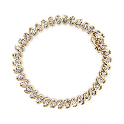 14K Yellow Gold Plated .925 Sterling Silver 1/2 Cttw Round Miracle-Set Diamond S-Curve Tennis Bracelet (I-J Color, I3 Clarity) - 7" Bids.com