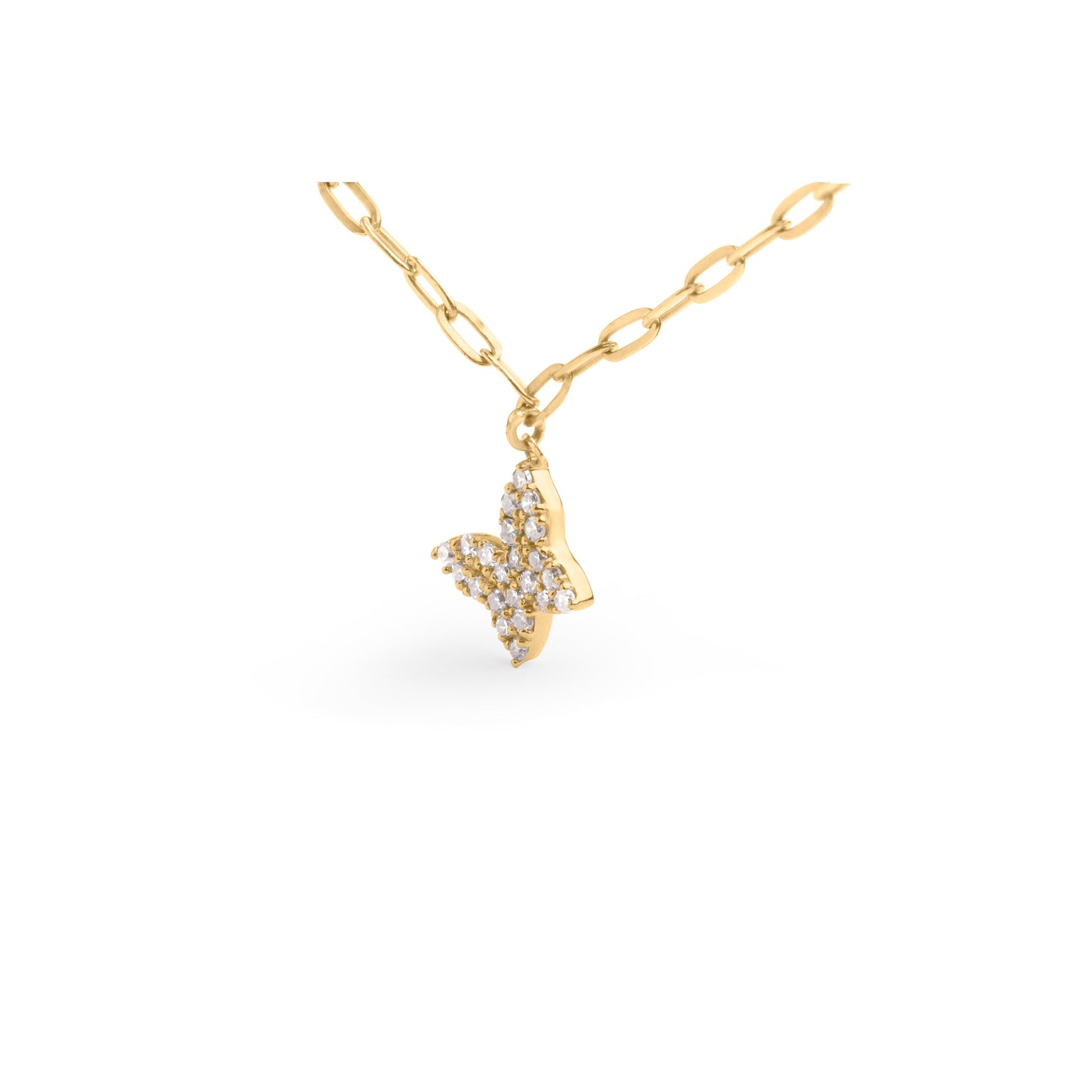 14KT Yellow Gold 1/2 Cttw Diamond Butterfly Station Paperclip Station Necklace (I-J Color, I1-I2 Clarity) - Adjustable 15"-17" Inches Bids.com