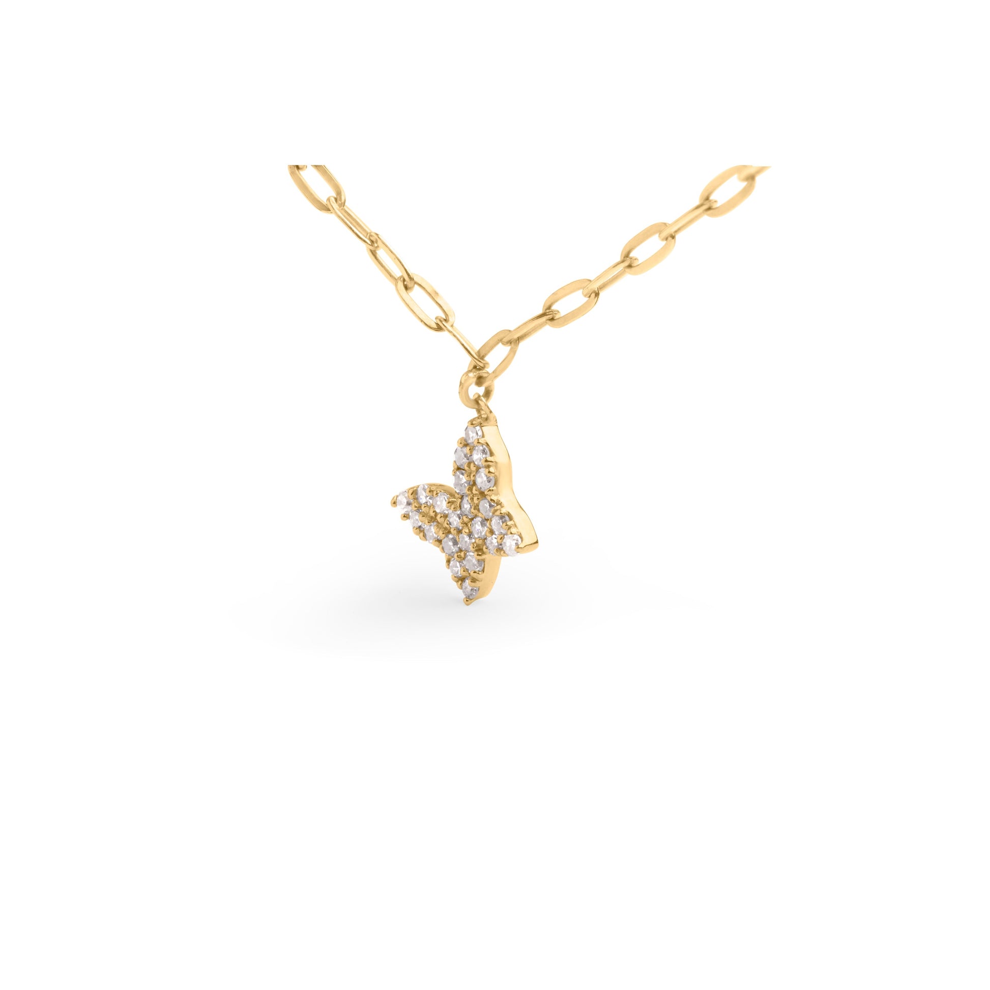 14KT Yellow Gold 1/2 Cttw Diamond Butterfly Station Paperclip Station Necklace (I-J Color, I1-I2 Clarity) - Adjustable 15"-17" Inches Bids.com