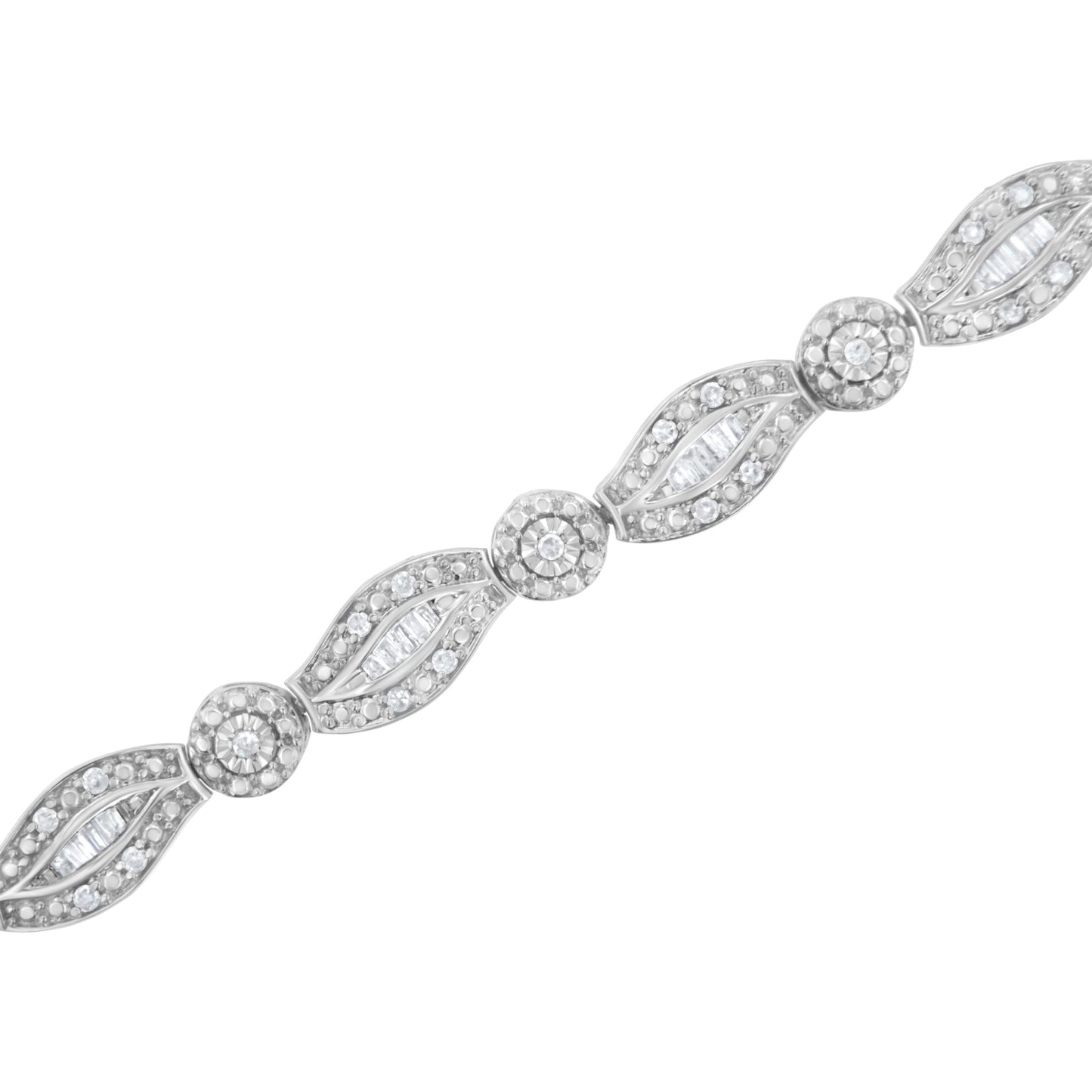 .925 Sterling Silver 1 cttw Diamond Double Leaf and Bezel Link Bracelet (I-J Clarity, I2-I3 Color) - Size 7.25" Bids.com