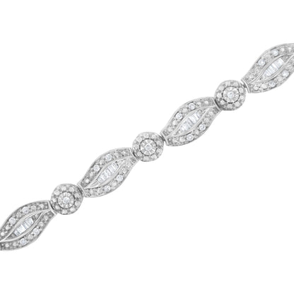 .925 Sterling Silver 1 cttw Diamond Double Leaf and Bezel Link Bracelet (I-J Clarity, I2-I3 Color) - Size 7.25" Bids.com