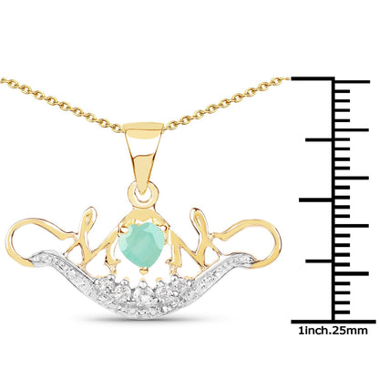 14K Yellow Gold Plated 0.62 Carat Genuine Emerald and White Topaz .925 Sterling Silver Pendant Bids.com