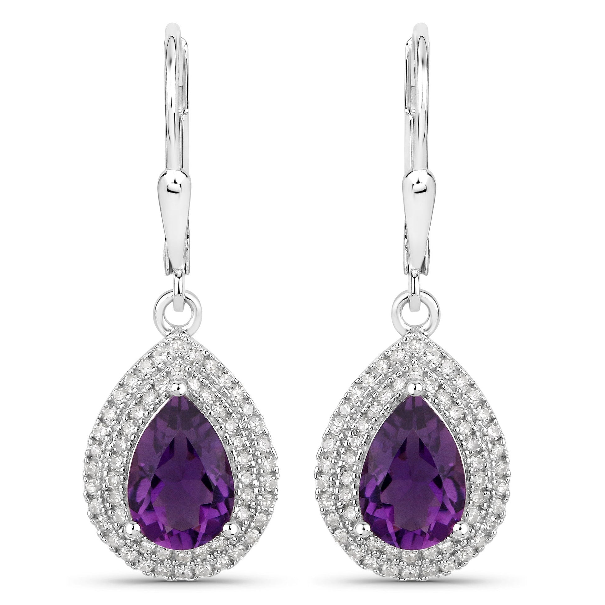 2.77 Carat Genuine Amethyst and White Diamond .925 Sterling Silver Earrings Bids.com