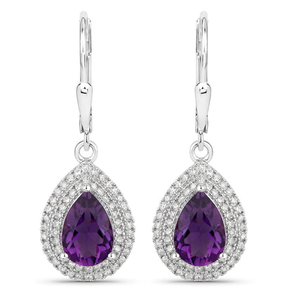2.77 Carat Genuine Amethyst and White Diamond .925 Sterling Silver Earrings Bids.com