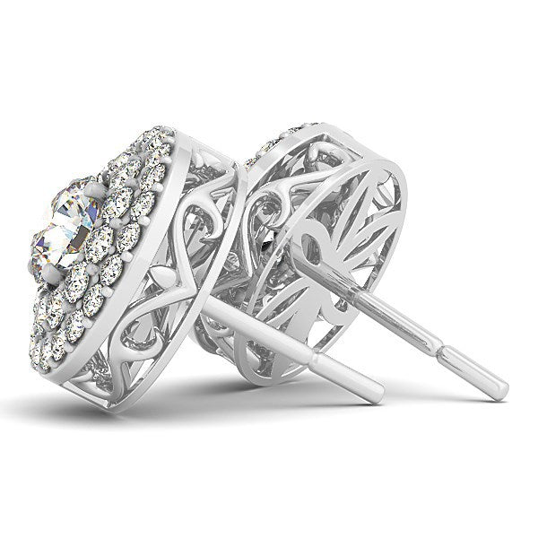 14k White Gold Double Halo Round Diamond Earrings (1 1/4 cttw) Bids.com