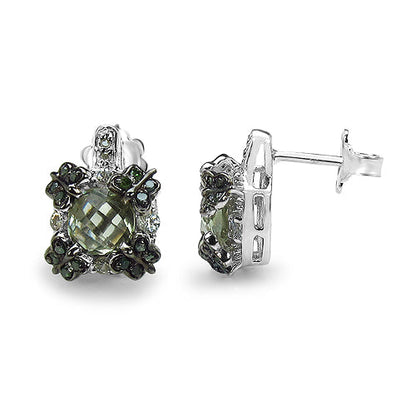 2.91 Carat Genuine Green Amethyst, White Sapphire & Green Diamond .925 Sterling Silver Earrings Bids.com