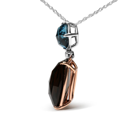 18K Rose and White Gold Diamond Accent and London Blue Topaz and Cushion Cut Smoky Quartz Gemstone Dangle Drop 18" Pendant Necklace (G-H Color, SI1-SI2 Clarity) Bids.com
