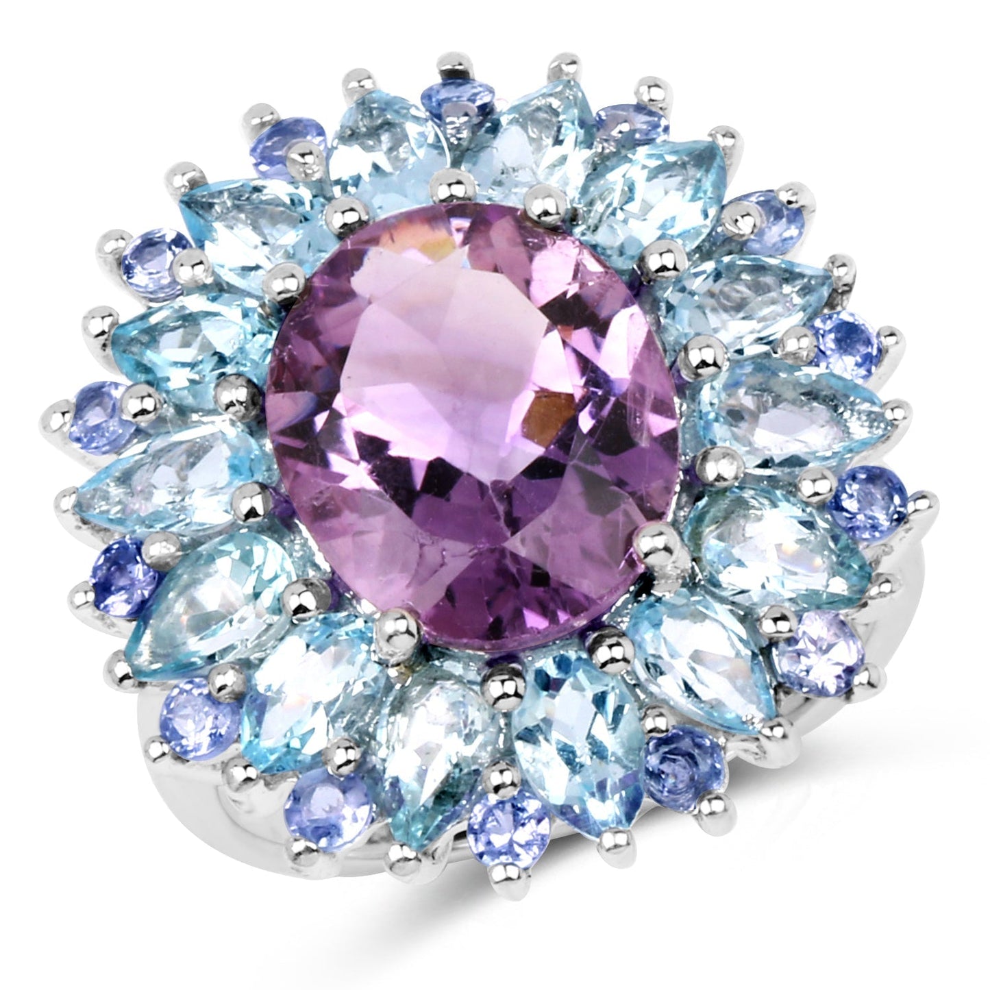 "7.79 Carat Genuine Amethyst, Blue Topaz and Tanzanite .925 Sterling Silver Ring Bids.com