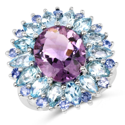 "7.79 Carat Genuine Amethyst, Blue Topaz and Tanzanite .925 Sterling Silver Ring Bids.com