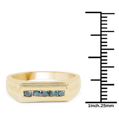 14K Yellow Gold Plated 0.25 Carat Genuine Blue Diamond .925 Sterling Silver Ring Bids.com