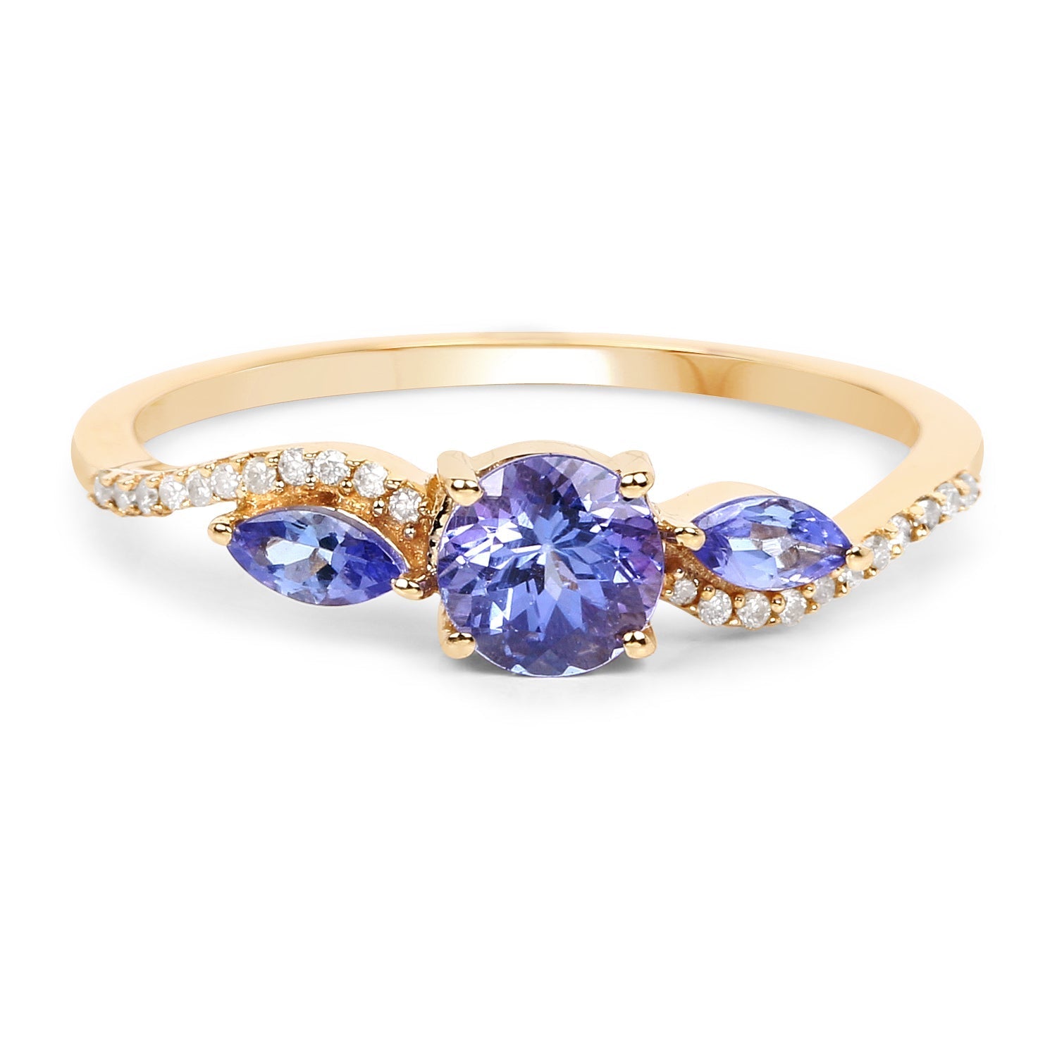 0.70 Carat Genuine Tanzanite and White Diamond 14K Yellow Gold Ring Bids.com