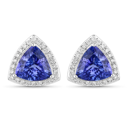 4.62 Carat Genuine Tanzanite and White Diamond 14K White Gold Earrings Bids.com