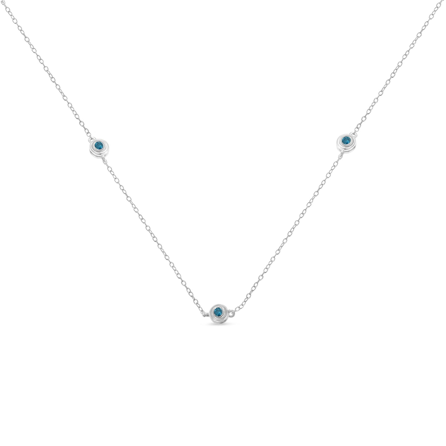 Sterling Silver Treated Blue Color Diamond Station Necklace (1/2 cttw, Blue Color, I2-I3 Clarity) Bids.com