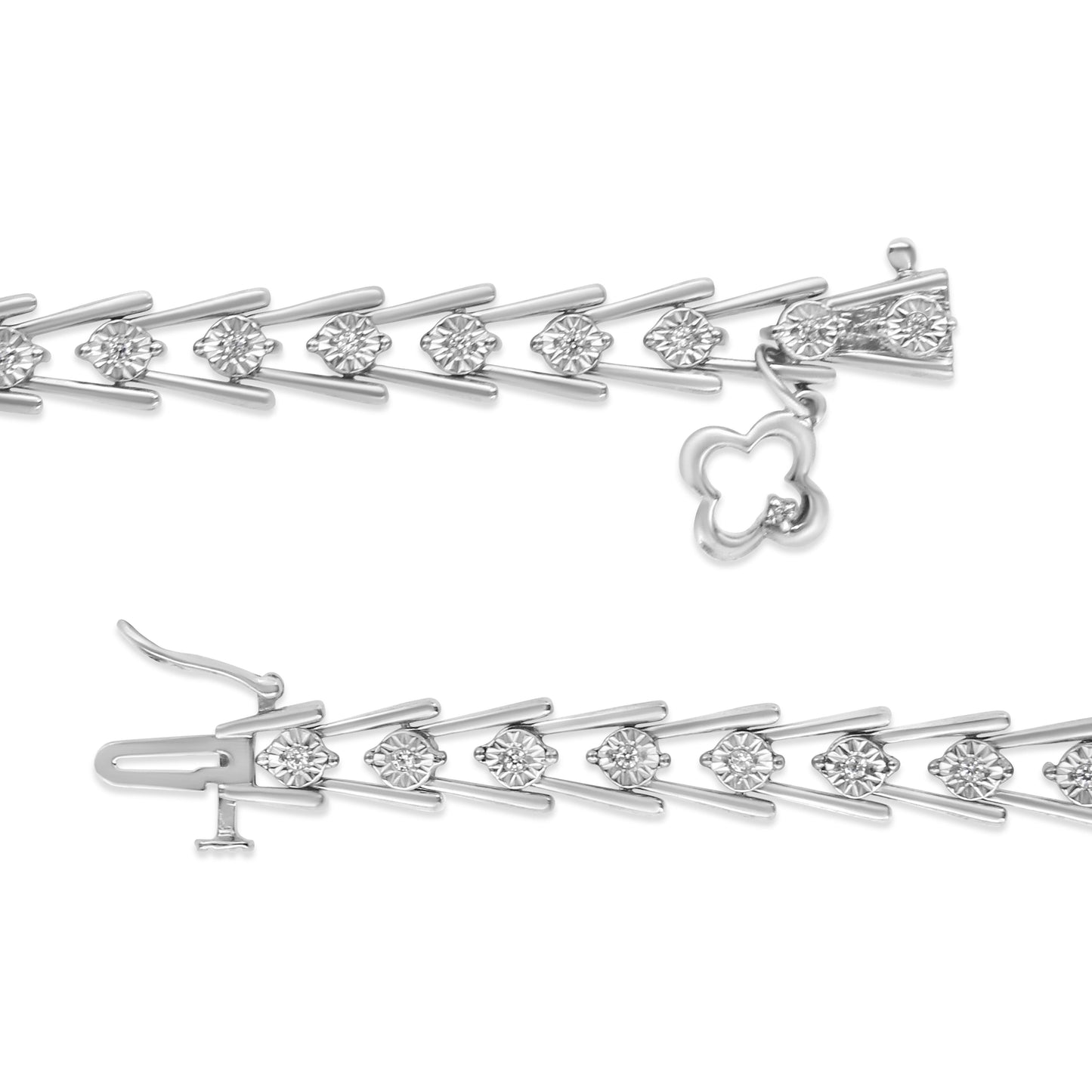 .925 Sterling Silver Diamond Miracle-Set Double Swoosh Milgrain Style Tennis Bracelet (1/2 cttw, I-J Color, I3 Clarity) - Size 7.75" Bids.com