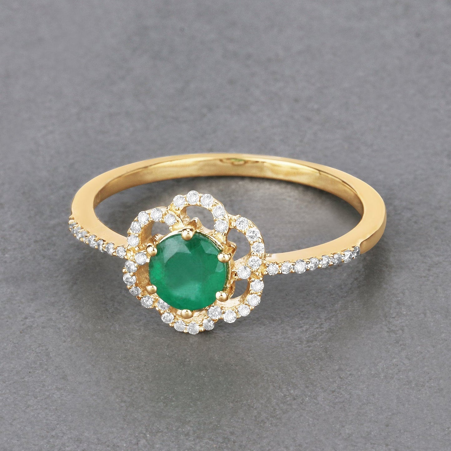 0.55 Carat Genuine Zambian Emerald and White Diamond 14K Yellow Gold Ring Bids.com