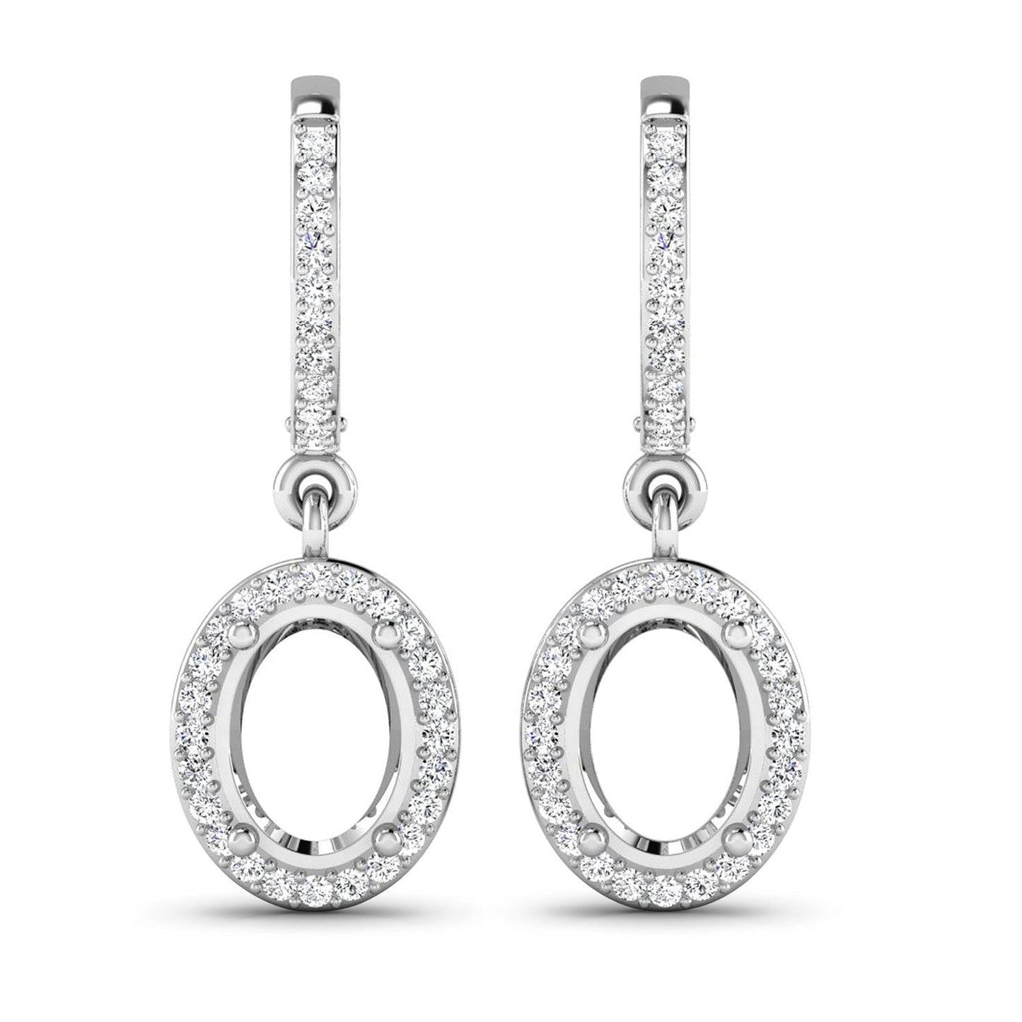 0.32 Carat Genuine White Diamond 14K White Gold Semi Mount Earrings - holds 8x6mm Oval Gemstones Bids.com