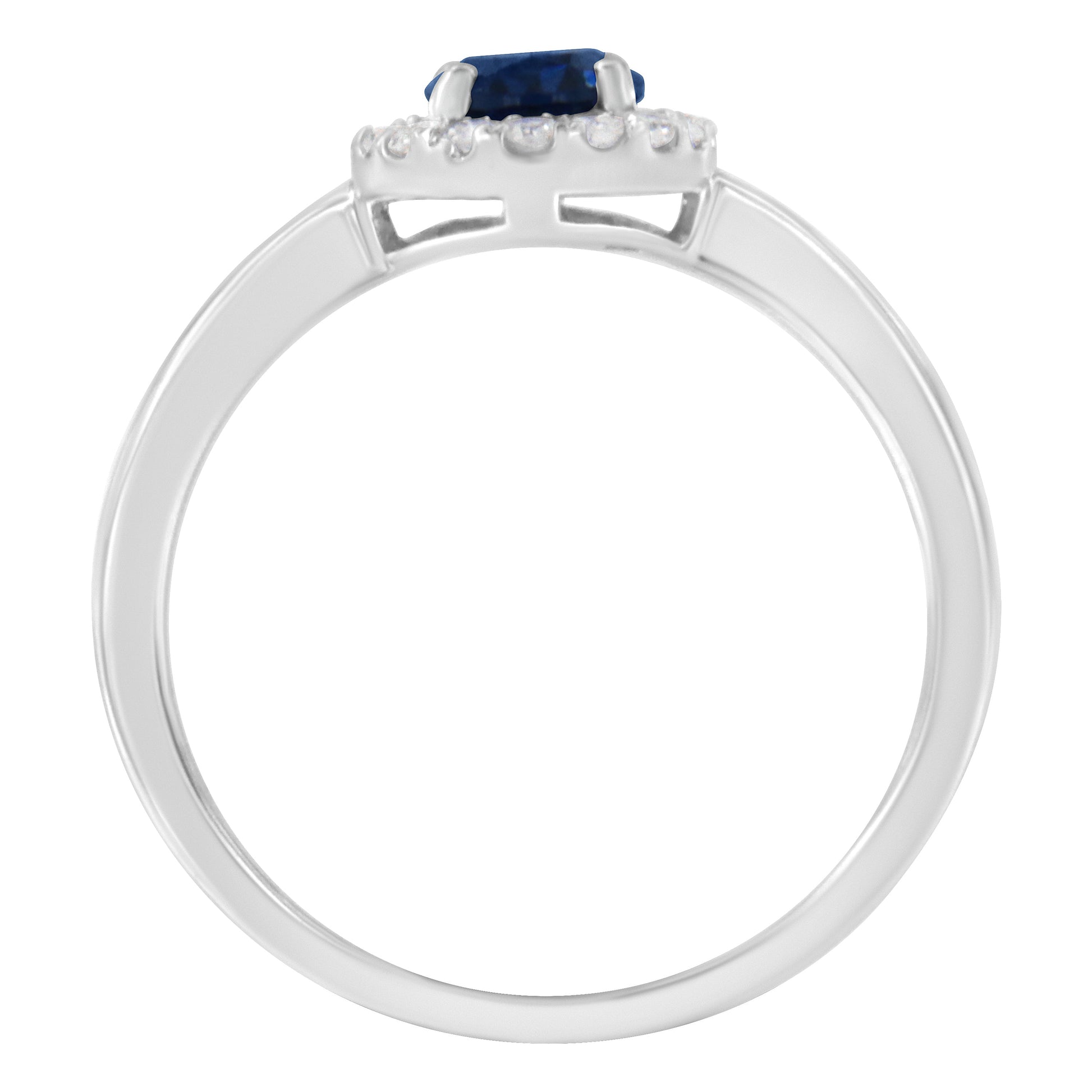 10K White Gold 1/5 Cttw Round Diamond and Prong Set 7MM Created Blue Sapphire Halo Cocktail Ring (H-I Color, I1-I2 Clarity) - Size 7 Bids.com