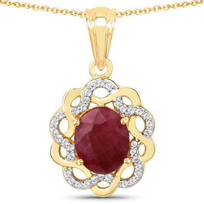 3.43 Carat Genuine Ruby and White Topaz .925 Sterling Silver Pendant Bids.com