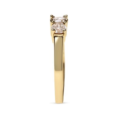 10K Yellow Gold 1.00 Cttw Champagne Diamond 3-Stone Band Ring (J-K Color, I1-I2 Clarity)  - Size 7 Bids.com