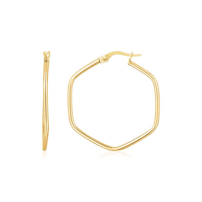 14K Yellow Gold Hexagon Hoop Rounded Edge Earrings Bids.com