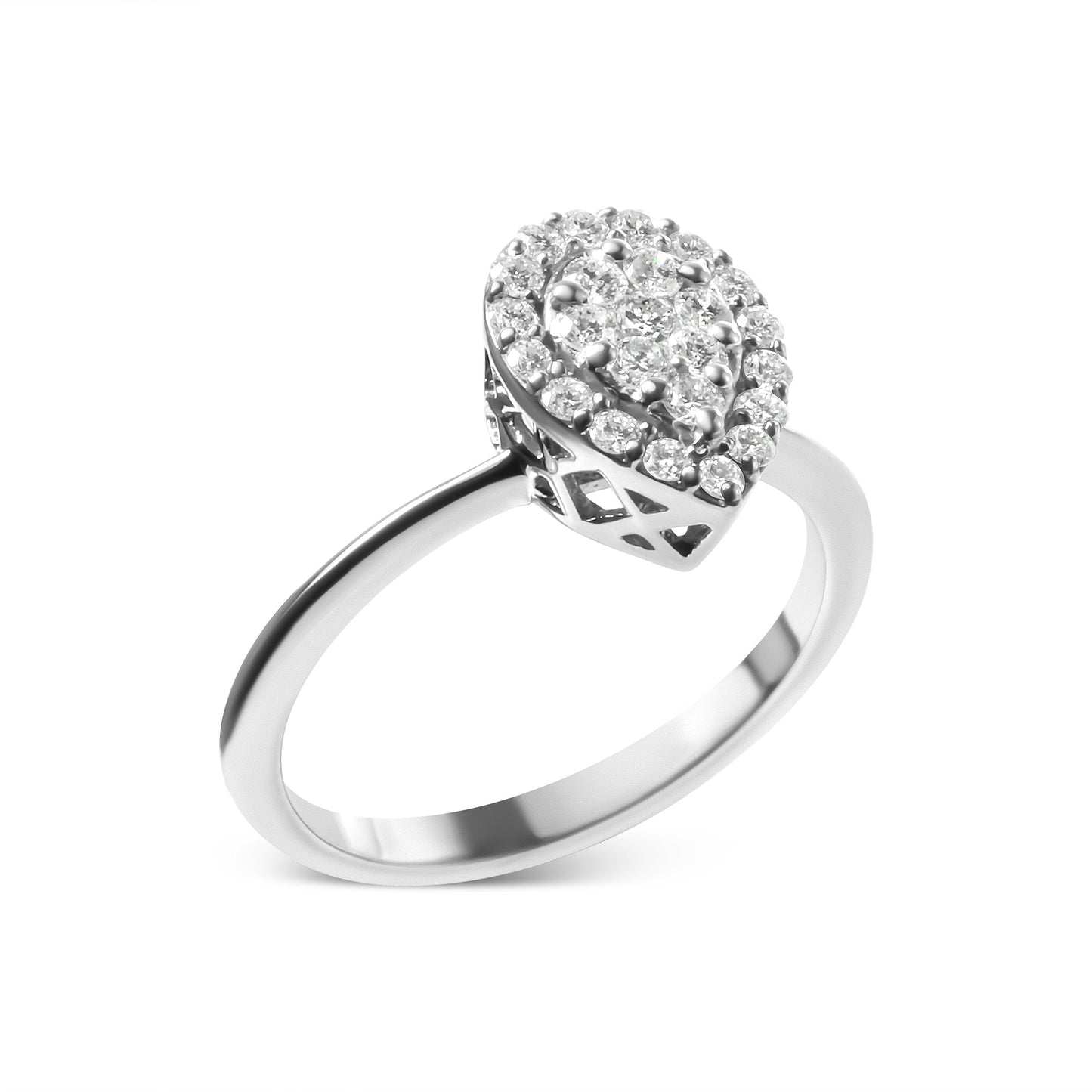10K White Gold 3/8 Cttw Round-Cut Lab Grown Diamond Cluster Pear Promise Ring (G-H Color, VS2-SI1 Clarity) - Size 7 Bids.com