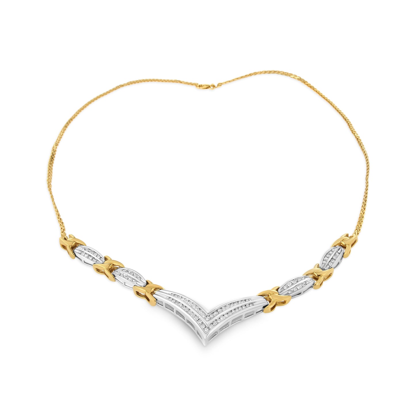 10K Yellow and White Gold 1.0 Cttw Round and Princess cut Diamond "V" Shape Statement Necklace (I-J Color, I1-I2 Clarity) Bids.com