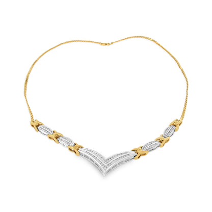 10K Yellow and White Gold 1.0 Cttw Round and Princess cut Diamond "V" Shape Statement Necklace (I-J Color, I1-I2 Clarity) Bids.com