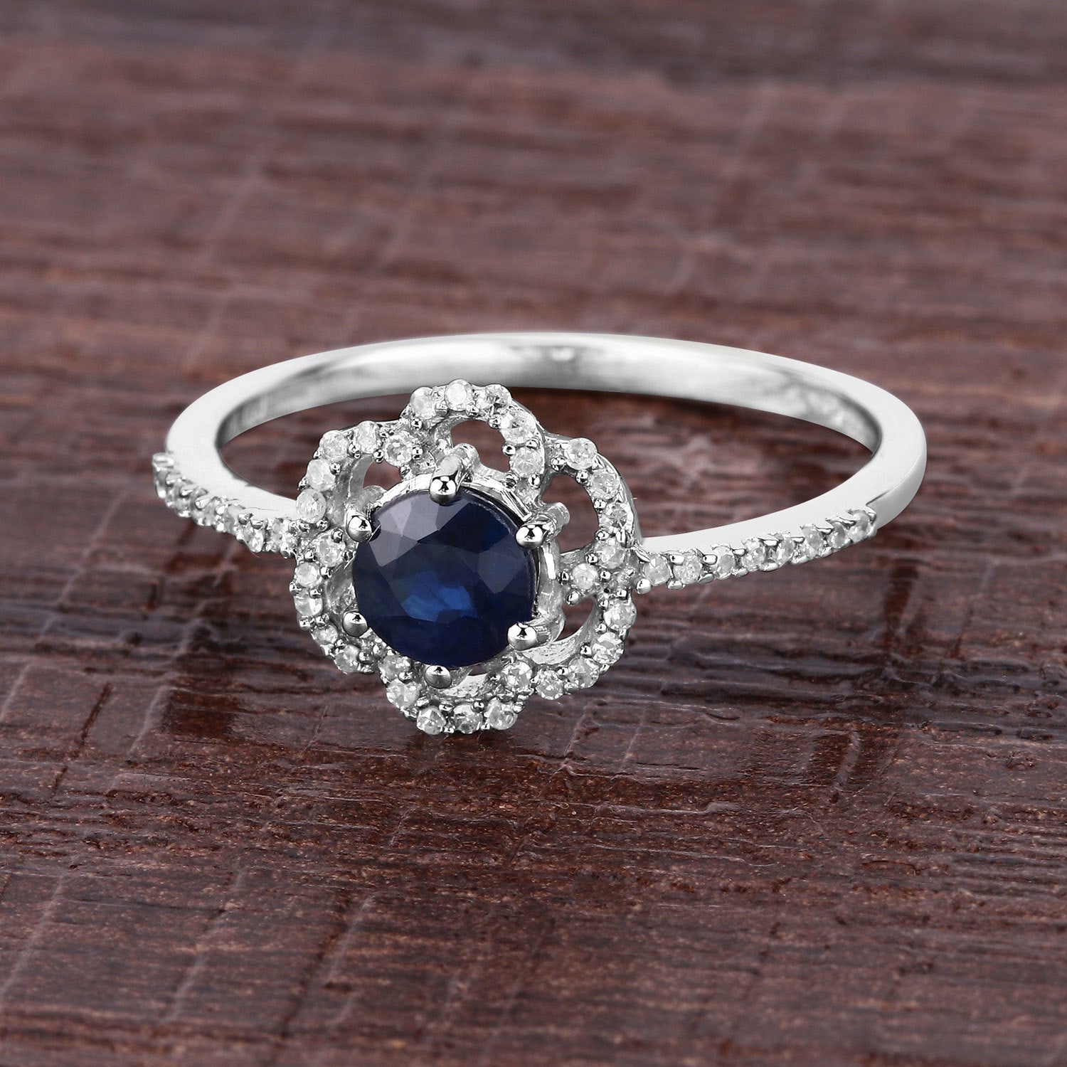 0.78 Carat Genuine Blue Sapphire and White Diamond 14K White Gold Ring Bids.com