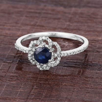 0.78 Carat Genuine Blue Sapphire and White Diamond 14K White Gold Ring Bids.com