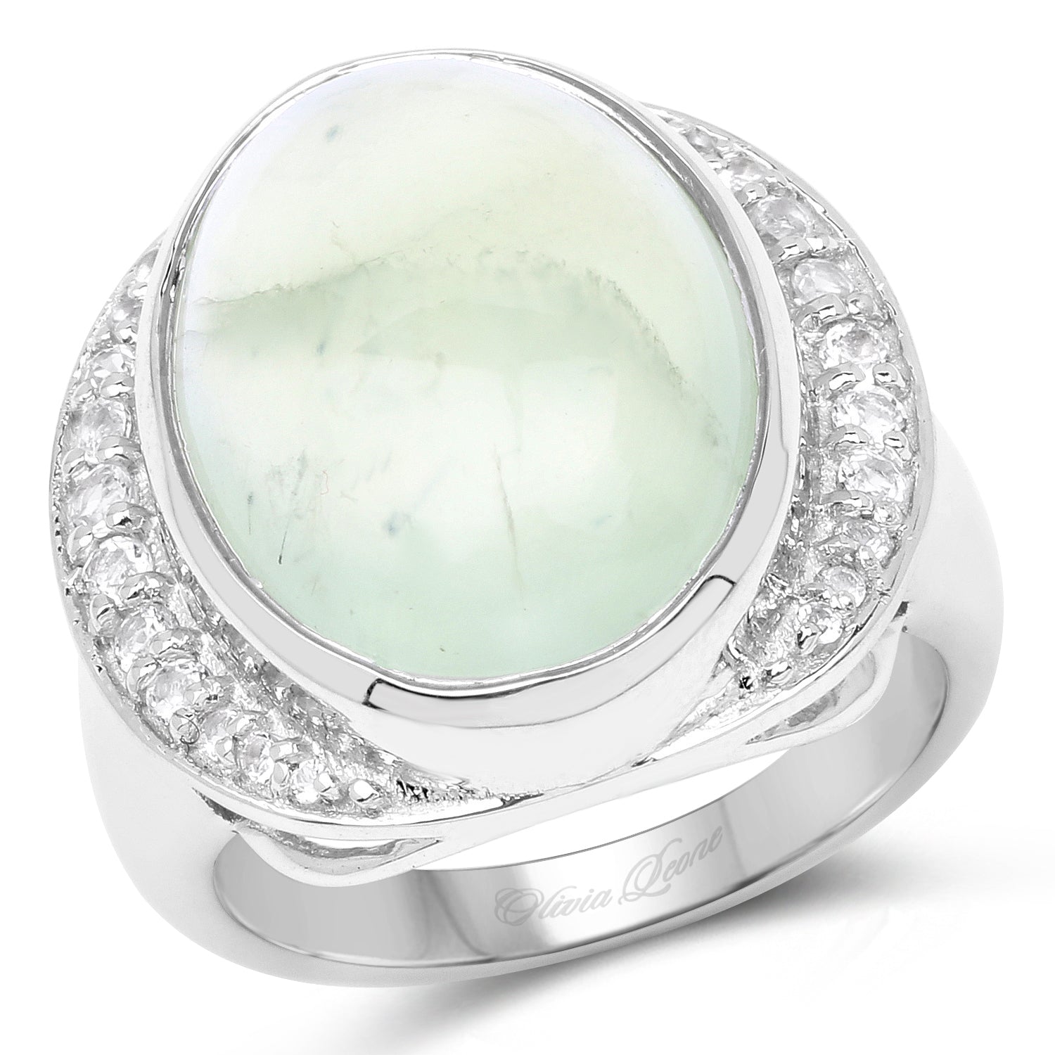 11.50 Carat Genuine Prehnite And White Topaz .925 Sterling Silver Ring Bids.com