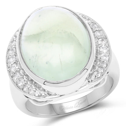 11.50 Carat Genuine Prehnite And White Topaz .925 Sterling Silver Ring Bids.com