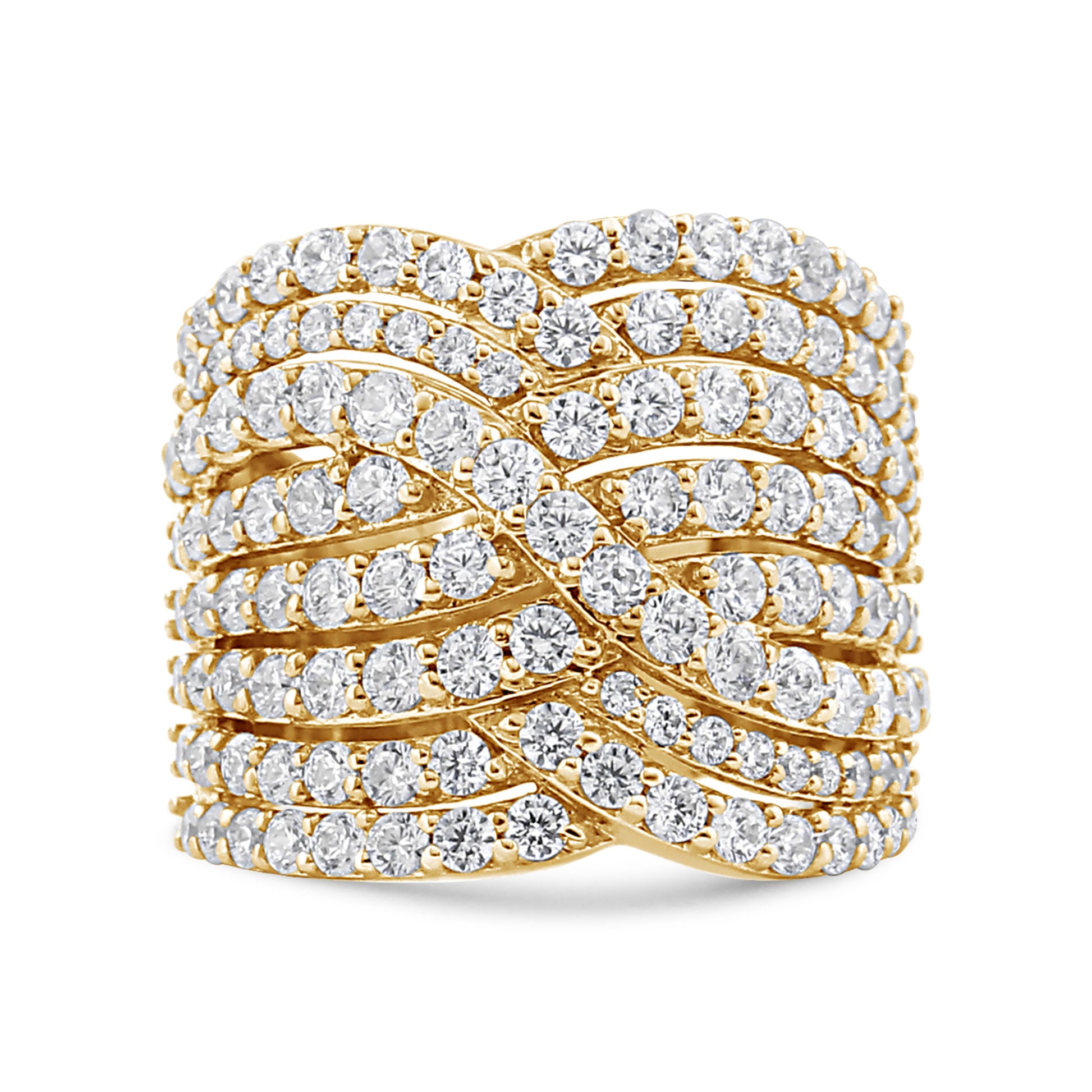 10K Yellow Gold 3.0 Cttw Diamond Eight-Row Bypass Crossover Statement Band Ring (H-I Color, I2-I3 Clarity) - Size 7 Bids.com