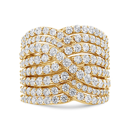 10K Yellow Gold 3.0 Cttw Diamond Eight-Row Bypass Crossover Statement Band Ring (H-I Color, I2-I3 Clarity) - Size 7 Bids.com