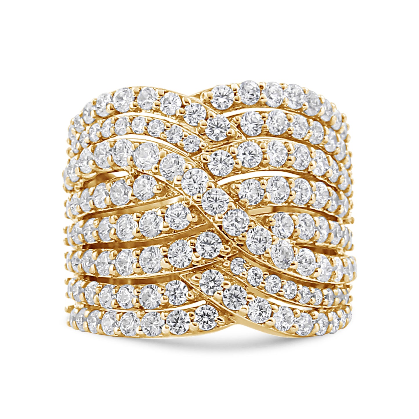 10K Yellow Gold 3.0 Cttw Diamond Eight-Row Bypass Crossover Statement Band Ring (H-I Color, I2-I3 Clarity) - Size 7 Bids.com