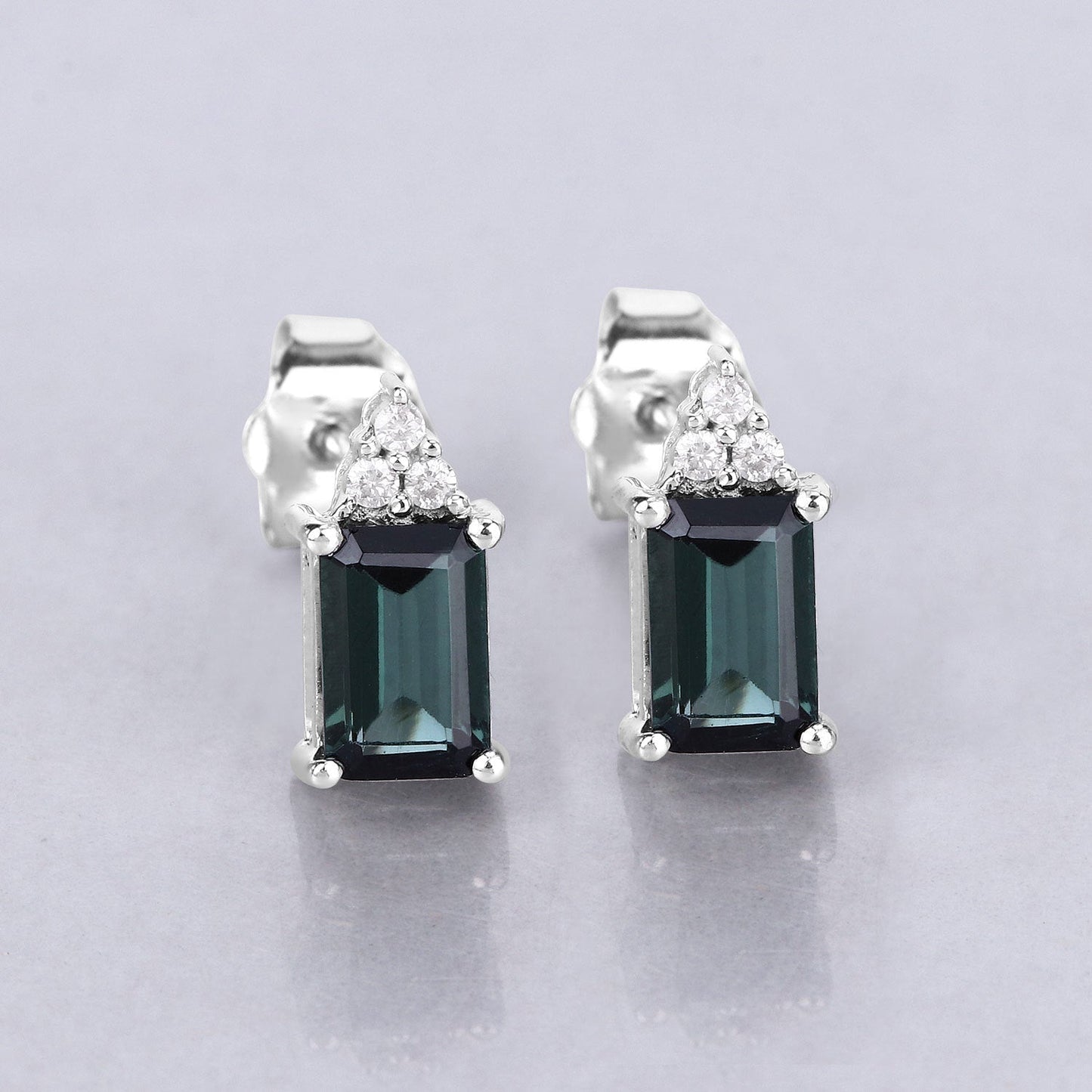 1.25 Carat Genuine Green Tourmaline and White Diamond 14K White Gold Earrings Bids.com