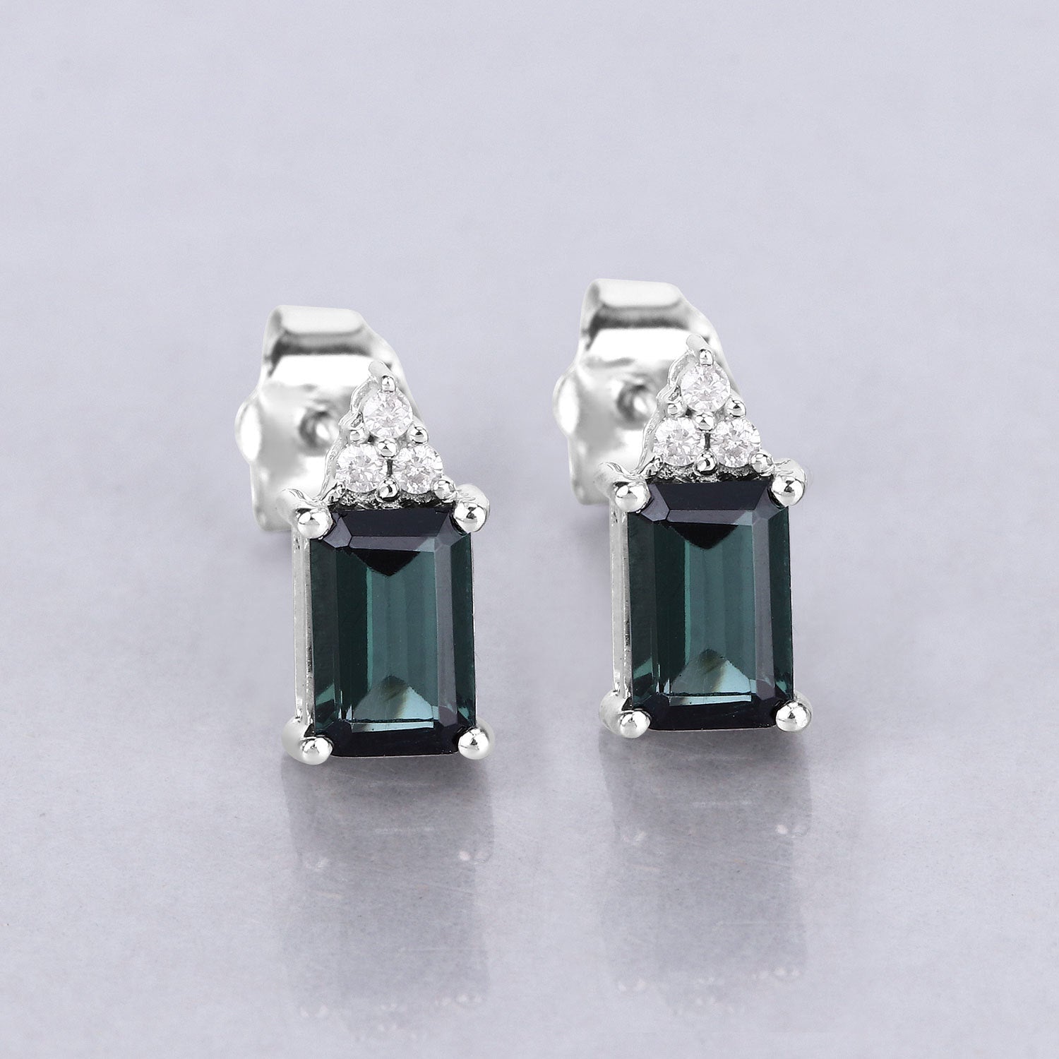 1.25 Carat Genuine Green Tourmaline and White Diamond 14K White Gold Earrings Bids.com