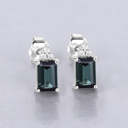 1.25 Carat Genuine Green Tourmaline and White Diamond 14K White Gold Earrings Bids.com