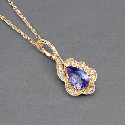 0.40 Carat Genuine Tanzanite and White Diamond 14K Yellow Gold Pendant Bids.com