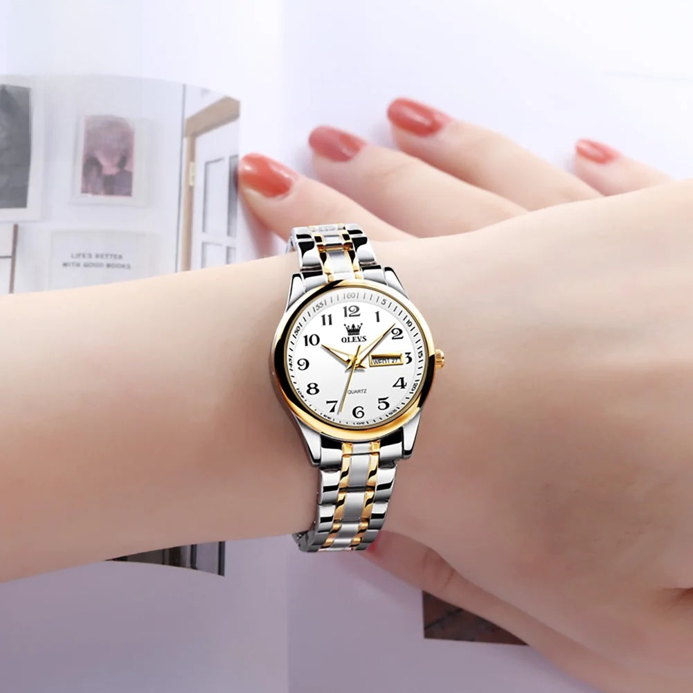 Women's Two Tone Stainless Steel Quartz Watch With Date BandsCo Straps