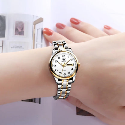Women's Two Tone Stainless Steel Quartz Watch With Date BandsCo Straps