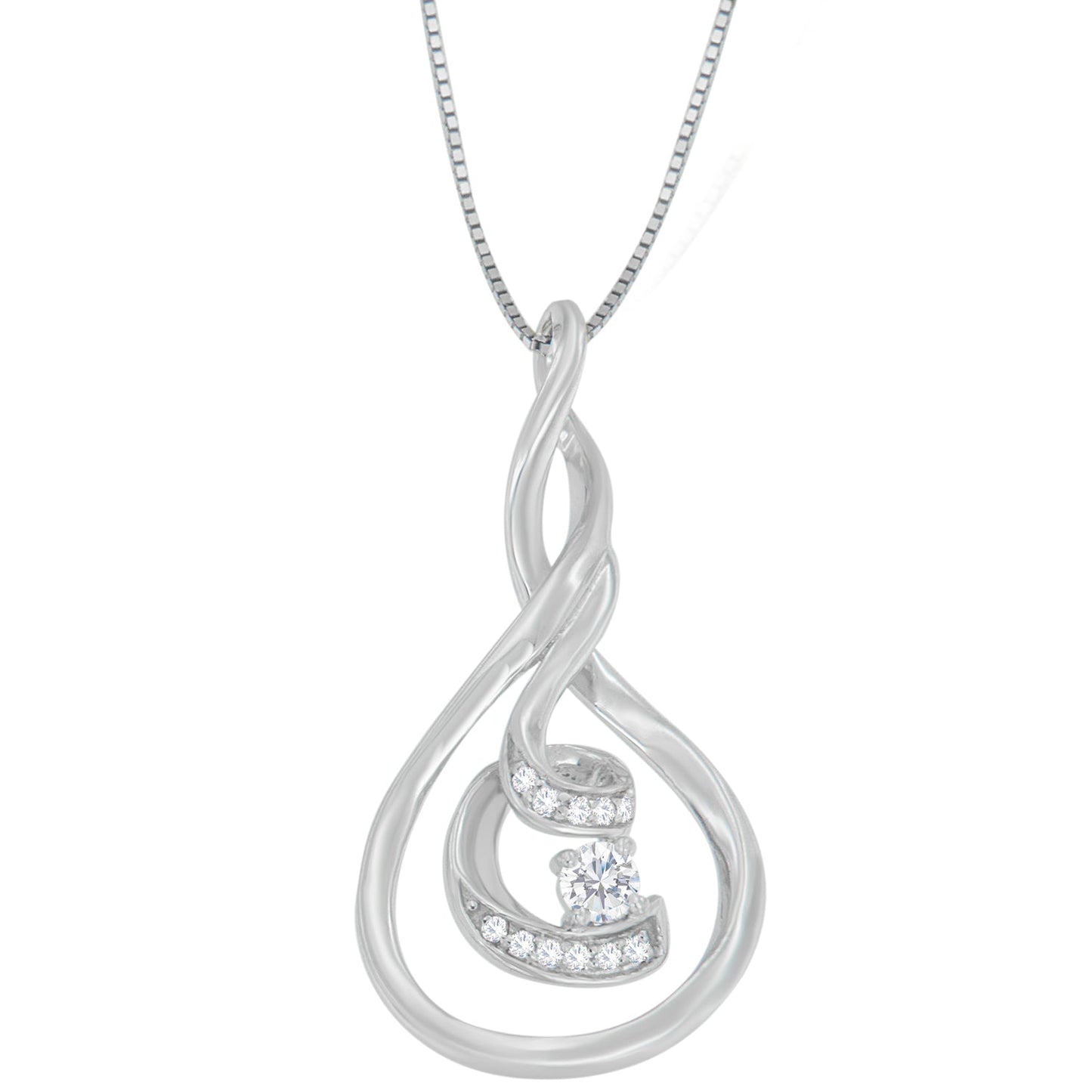 Espira 10K White Gold 1/8 cttw Round Cut Diamond Layered Spiral Pendant Necklace (I-J, I1-I2) Bids.com