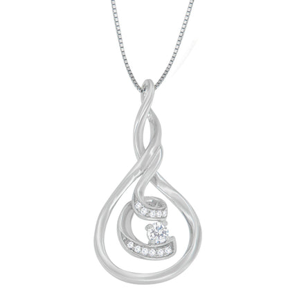 Espira 10K White Gold 1/8 cttw Round Cut Diamond Layered Spiral Pendant Necklace (I-J, I1-I2) Bids.com