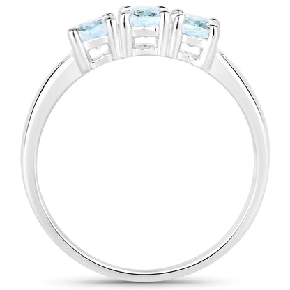 0.95 Carat Genuine Aquamarine and White Diamond .925 Sterling Silver Ring Bids.com
