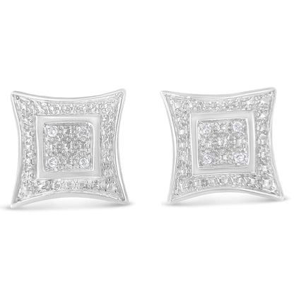 .925 Sterling Silver Diamond Accented 4-Stone Four Pointed Star Shaped Halo-Style Stud Earrings (H-I Color, I2-I3 Clarity) Bids.com