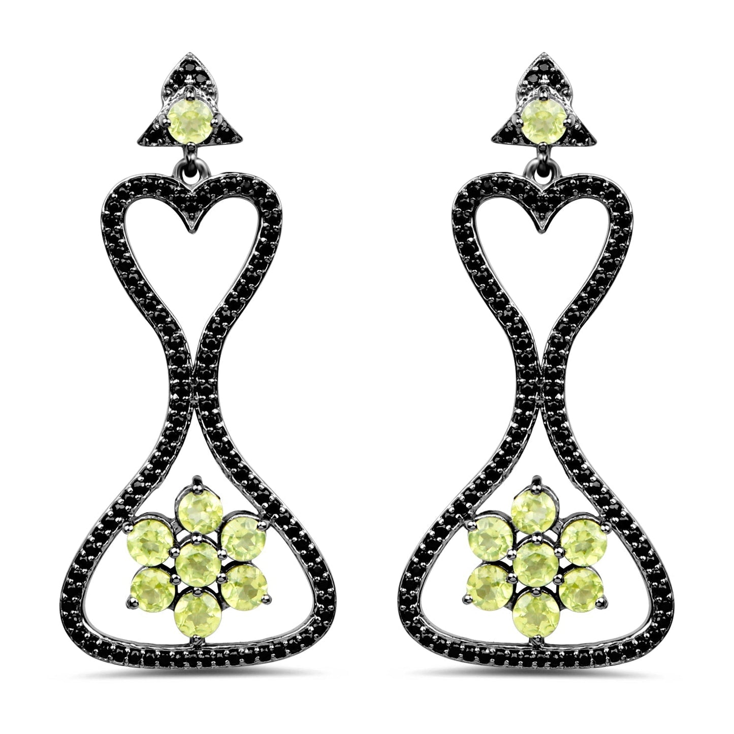 6.93 Carat Genuine Peridot and Black Spinel .925 Sterling Silver Earrings Bids.com