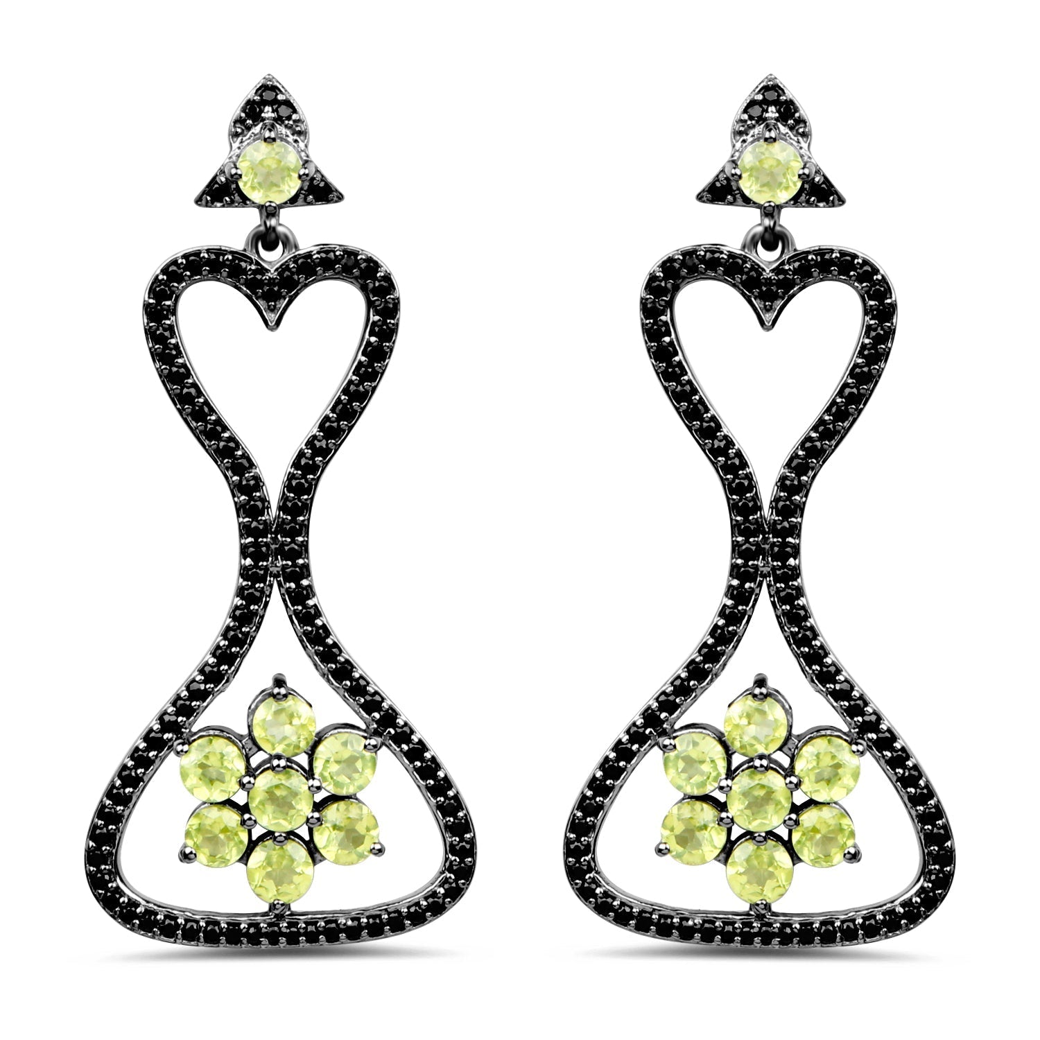 6.93 Carat Genuine Peridot and Black Spinel .925 Sterling Silver Earrings Bids.com