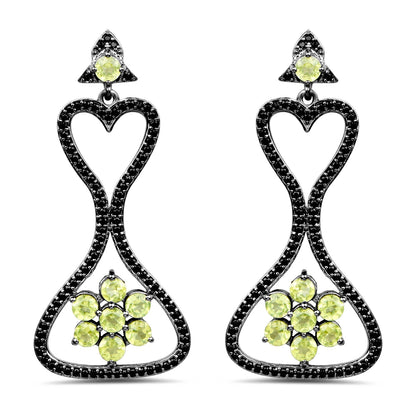6.93 Carat Genuine Peridot and Black Spinel .925 Sterling Silver Earrings Bids.com