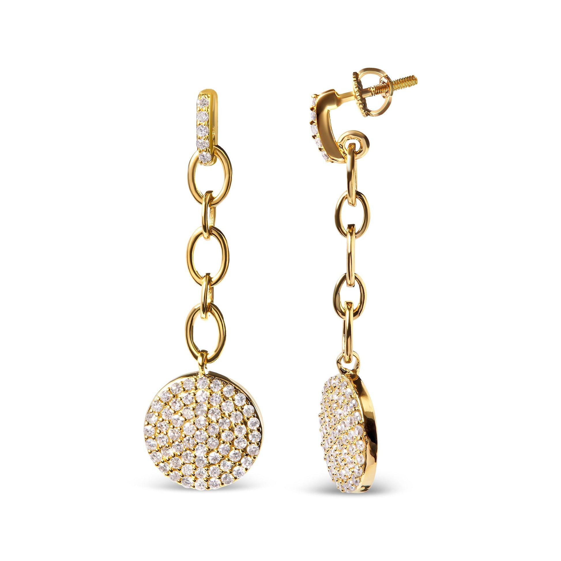 18K Yellow Gold Plated .925 Sterling Silver 1.0 Cttw Diamond Composite Cluster Dangle Chain Earrings (I-J Color, I1-I2 Clarity) Bids.com